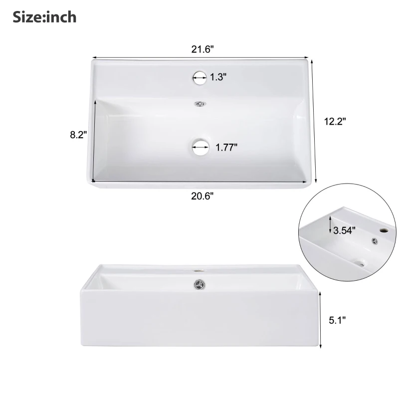 Space-Saving Floating Bathroom Vanity with Ceramic Basin, Wall-Mounted Cabinet for Compact Washroom, 21.5'' L x 12'' W x 26.5'' H, Wood