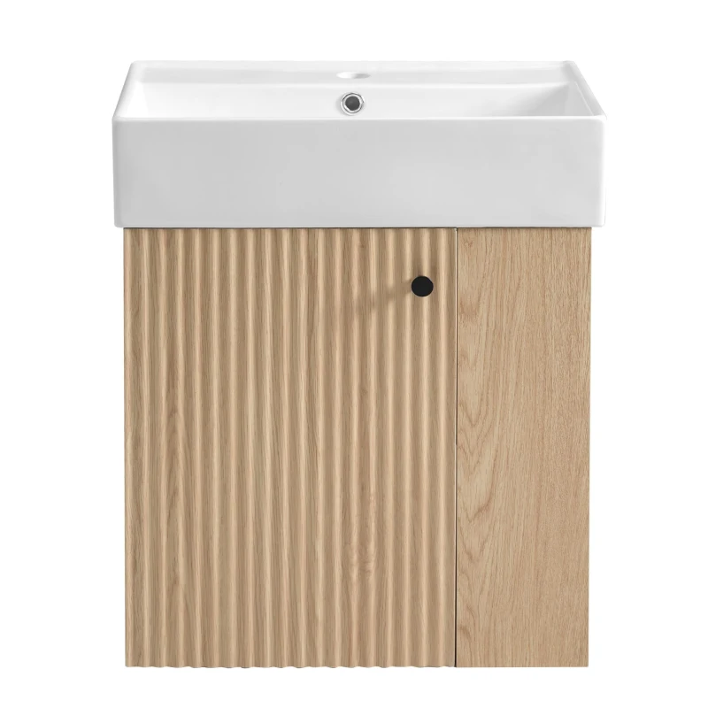 Modern Wall-Mounted Bathroom Vanity with Ceramic Basin, Space-Saving Floating Cabinet for Compact Bathrooms, 21.5'' L x 12'' W x 26.5'' H, Wood