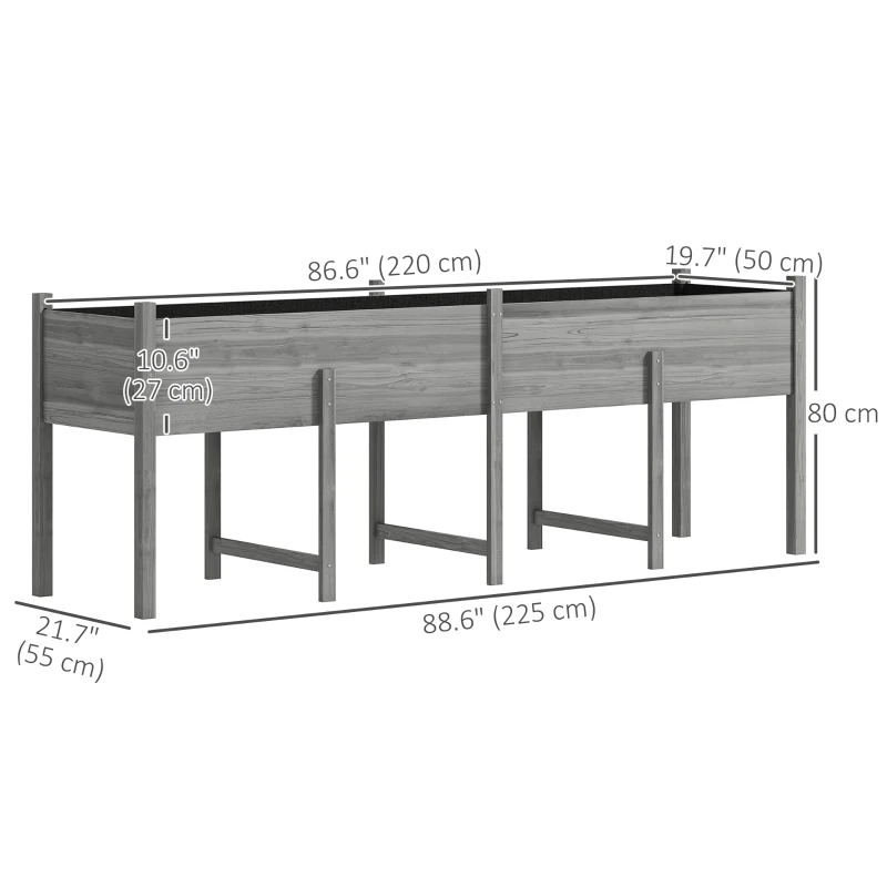 Outsunny Wooden Raised Garden Bed Planter, Large Elevated Planter Box with Legs, Bed Liner and Drain Holes, Grey
