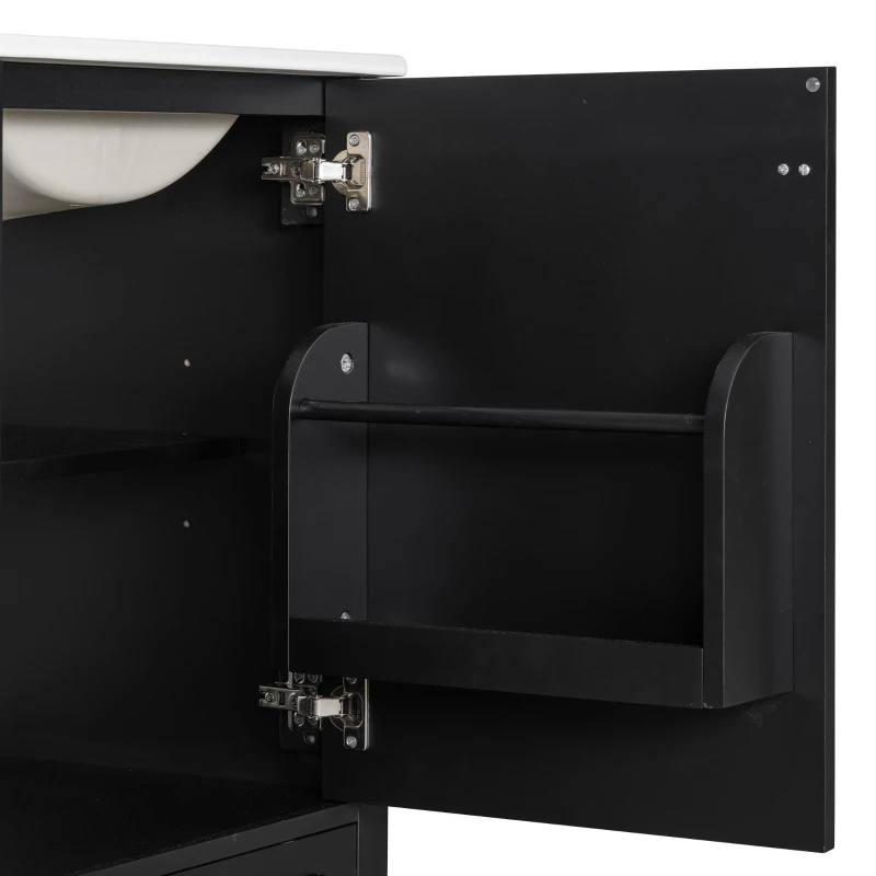 Stylish Bathroom Vanity with Ceramic Sink, Soft-Close Door & Drawer, Space-Saving Cabinet for Compact Washroom, 20'' L x 18.5'' W x 34'' H, Black