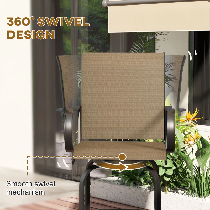Outsunny Outdoor Bar Stools Set of 2, 360° Swivel Bar Height Chairs, 26.8" x 29.5" x 48.4", Tan