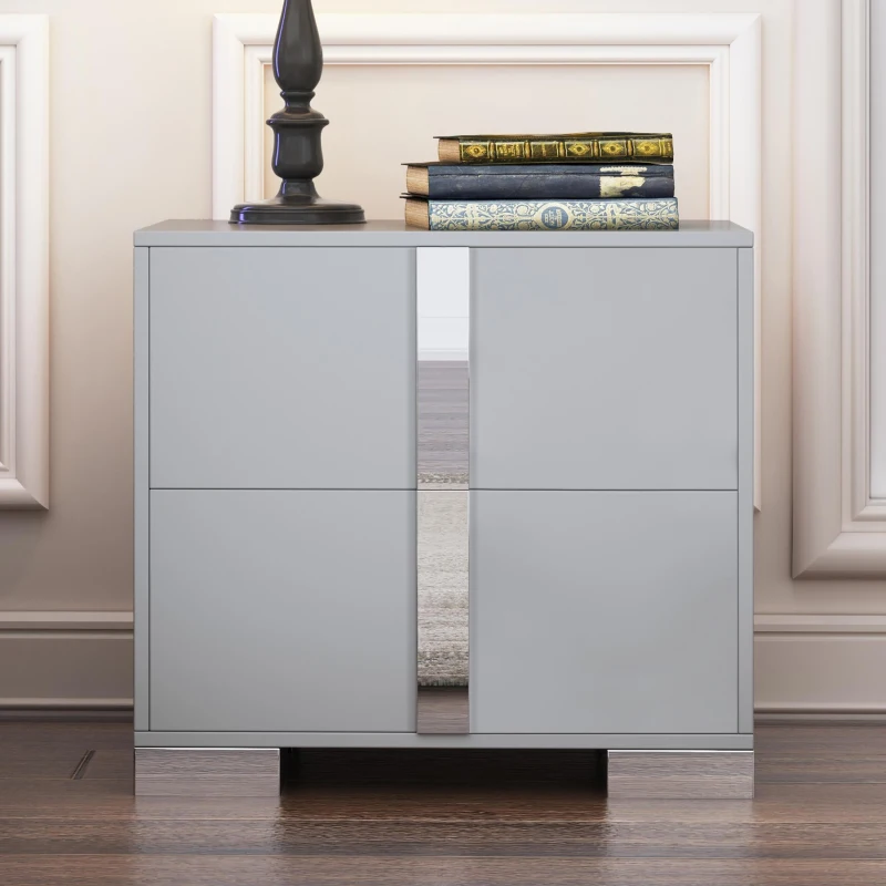 Stylish Nightstand with Relaxed Grey Finish and Slim Metal Feet, Space-Saving Bedside Table for Small Apartmentst, 23.5'' L x 15.5'' W x 21.5'' H, Gray