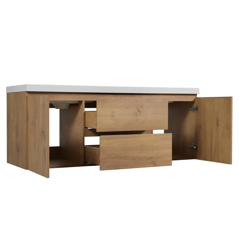 Double Sink Bathroom Vanity with Spacious Under-Sink Storage, Wall-Mounted Floating Cabinet with SMC Top, 59.5'' L x 20'' W x 25.5'' H, Wood