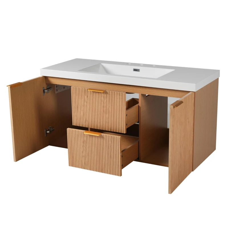 Single Sink Wall-Mounted Bathroom Vanity with SMC Top, Stylish Bathroom Cabinet with U-Shaped Drawers, 47'' L x 19.5'' W x 23.5'' H, Wood