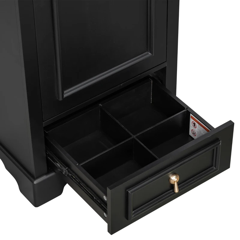 Stylish Bathroom Vanity with Ceramic Sink, Soft-Close Door & Drawer, Space-Saving Cabinet for Compact Washroom, 20'' L x 18.5'' W x 34'' H, Black