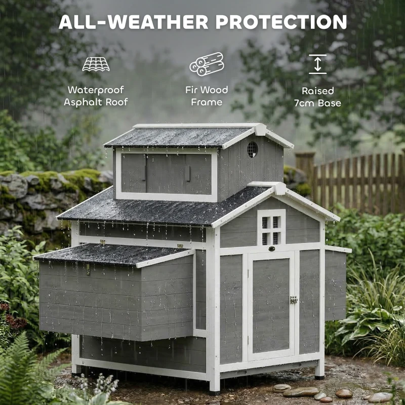 PawHut Chicken Coop for 2 Chickens, Wooden Hen House with Nesting Box, Pull-Out Tray, Ventilation Windows