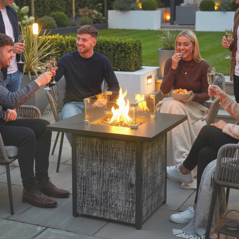 Outsunny Propane Fire Pit Table, 28 Inch Gas Fire Pit with Explosion-Proof Net and Glass Wind Guard, Gas Tank Holder