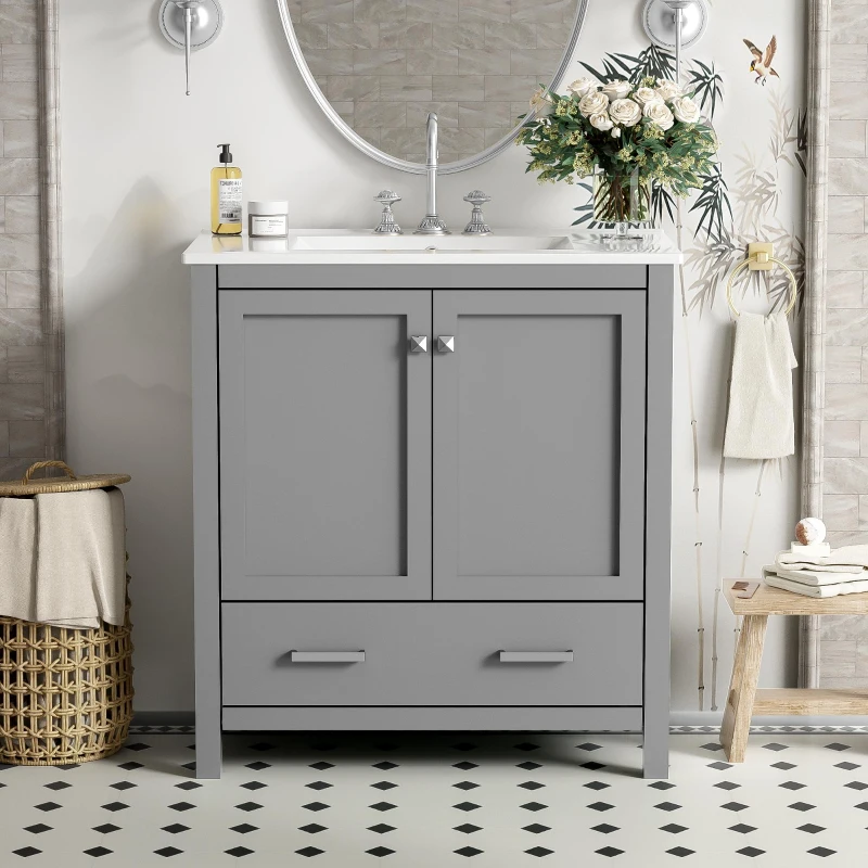 Tall Bathroom Storage Cabinet with 2 Drawers and Adjustable Shelves, Space-Saving Storage Vanity for Neat Space, 17.5'' L x 14'' W x 63'' H, Black