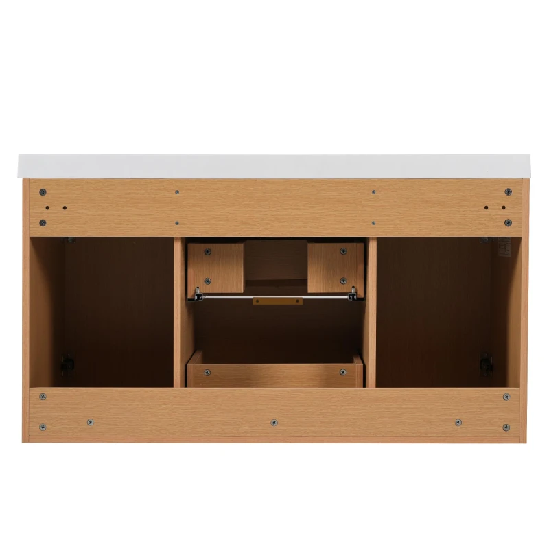 Single Sink Bathroom Vanity with SMC Integrated Sink, Wall-Mounted Floating Cabinet for Contemporary Homes, 42'' L x 19.5'' W x 23.5'' H, Wood