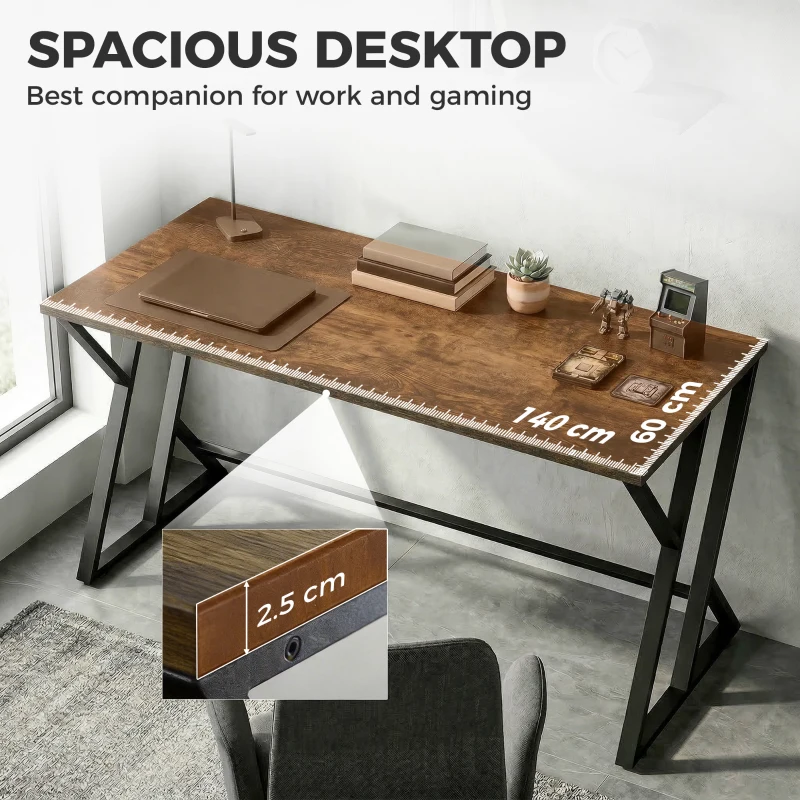 HOMCOM 55 Inch Computer Desk, Industrial Writing Desk with Z-Shaped Metal Leg, Study Table for Home Office, Rustic Brown