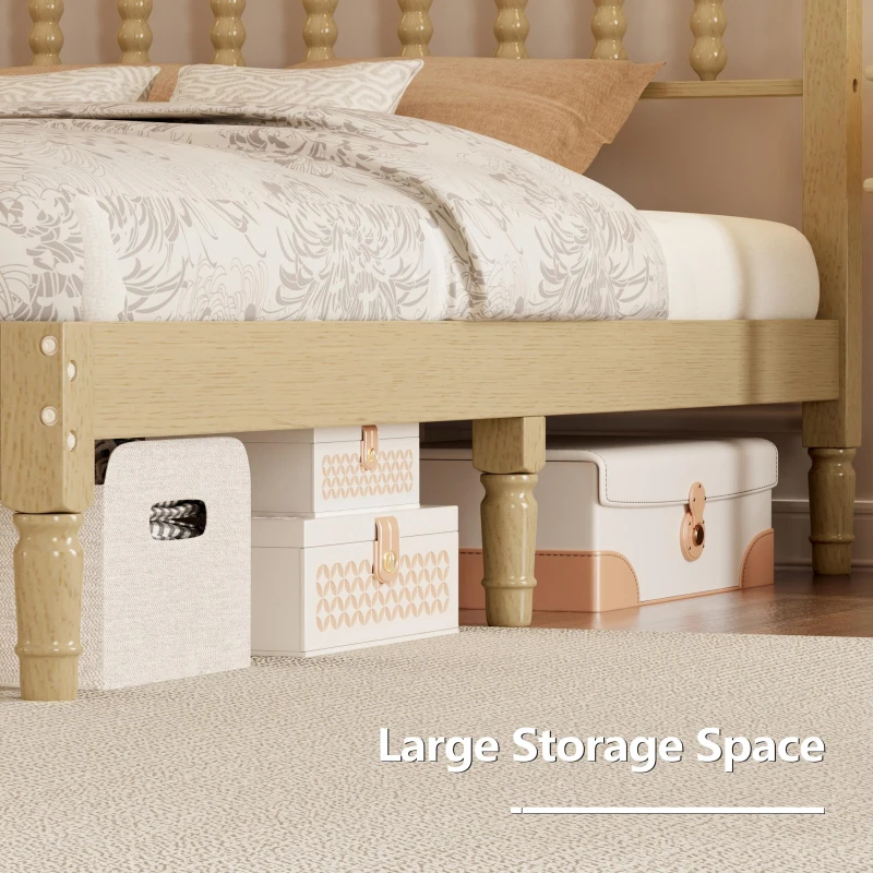 Queen Size Wood Platform Bed with Retro Gourd-Shaped Headboard, Solid Bed Frame for Eclectic Bedrooms, 84.5'' L x 63.5'' W x 45'' H, Natural