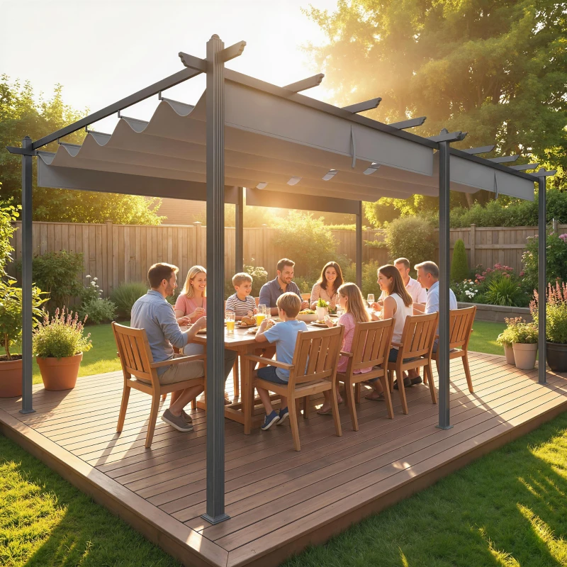 Outsunny 11.7' x 19.6' Retractable Pergola Canopy, Aluminum Pergola for Grill, Patio, Garden, Deck