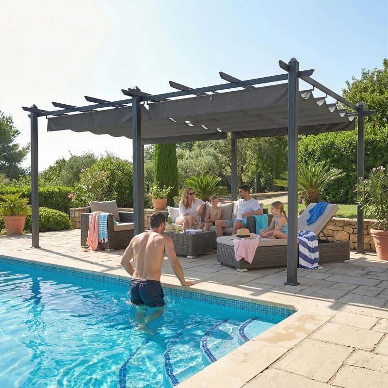Outsunny 11.7' x 19.6' Retractable Pergola Canopy, Aluminum Pergola for Grill, Patio, Garden, Deck