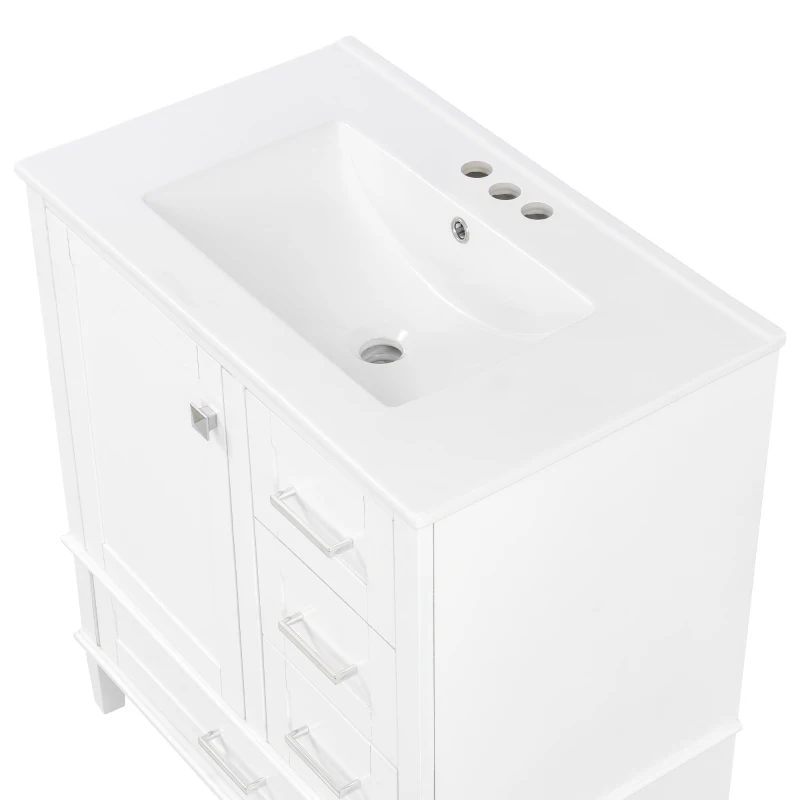Solid Bathroom Vanity with Single Sink & Built-In Door Shelves, Free-Standing Cabinet with Partitioned Drawer, 30'' L x 18.5'' W x 34'' H, Black