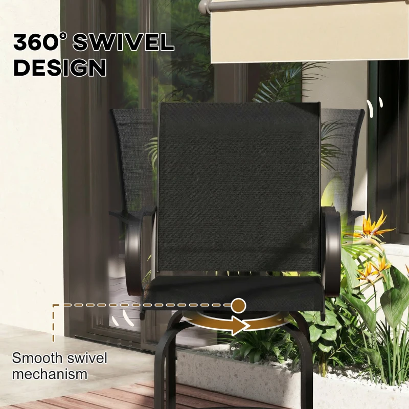Outsunny Outdoor Bar Stools Set of 2, 360° Swivel Bar Height Chairs, 26.8" x 29.5" x 48.4", Black