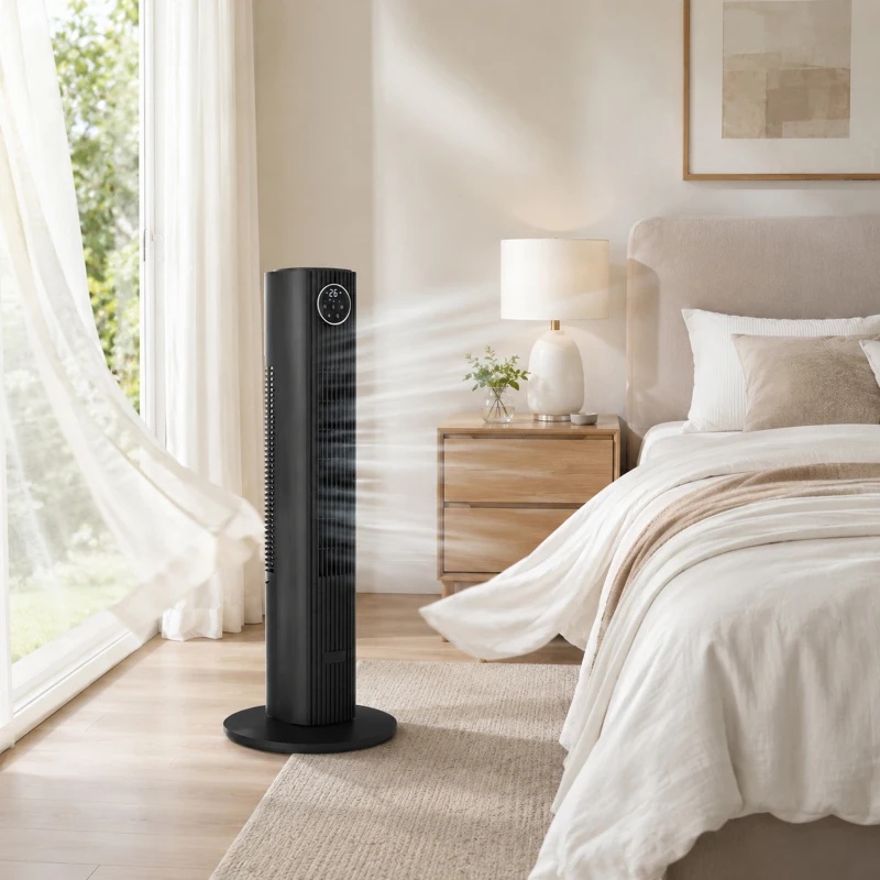 HOMCOM 28dB Tower Fan with 12 Speeds and 4 Modes, Standing Floor Fan with 80° Oscillating, 12H Timer, Black