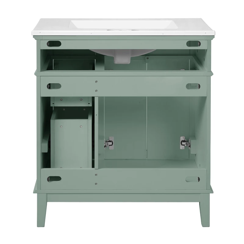 Solid Bathroom Vanity with Ceramic Undermount/Drop-In Sink, Modern Storage Cabinet for Compact Washrooms, 30'' L x 18'' W x 34'' H, Light Green