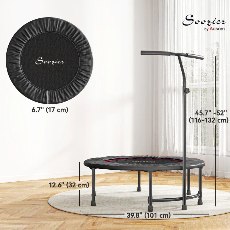 Soozier 39" Mini Exercise Trampoline w/ Adjustable T-Bar Indoor Fitness Rebounder Black