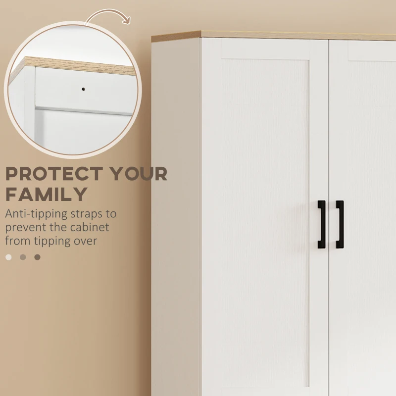 HOMCOM 67" 4-Door Kitchen Pantry Cabinet, Freestanding Storage Cabinet Cupboard with Adjustable Shelves, White