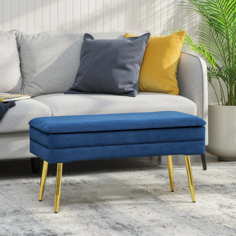HOMCOM 31" Storage Ottoman, Velvet End of Bed Bench with Steel Legs, Foot Stool with Storage for Bedroom, Living Room