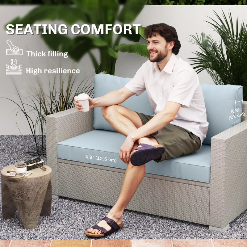 Outsunny Outdoor Seat Cushions with Backrest, Loveseat Double Sofa Outdoor Furniture Cushions, Light Blue