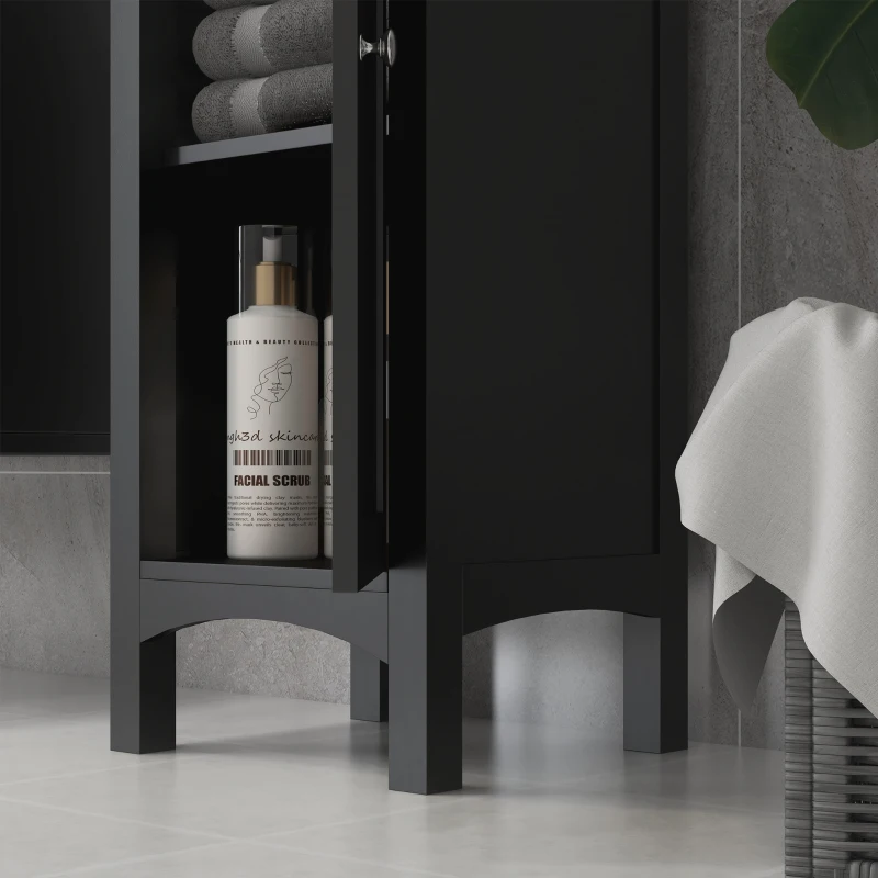 kleankin Tall Bathroom Cabinet, Freestanding Storage Organizer with Adjustable Shelves and Cupboards, 15" x 13" x 63", Black