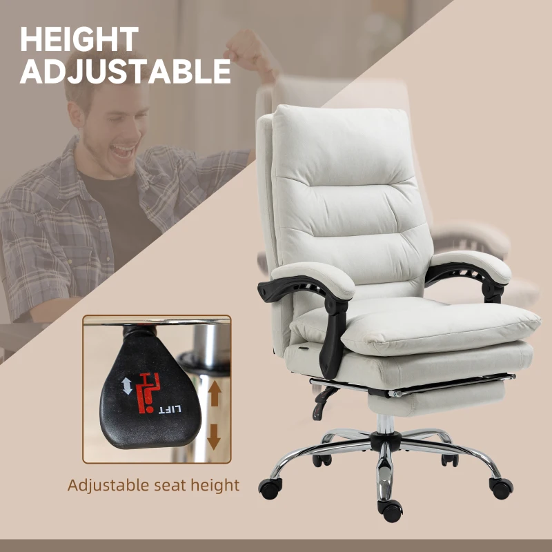 Vinsetto Executive Office Chair with 6-Point Massag, Microfibre Reclining Computer Chair with Footrest, Cream White
