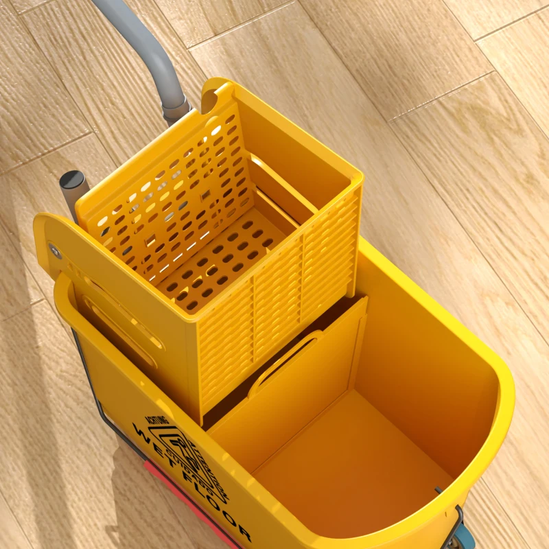 HOMCOM Mop Bucket with Wringer on Wheels for Floor Cleaning, 21 Quart Side Press Wringer with Handle and Mop, Yellow