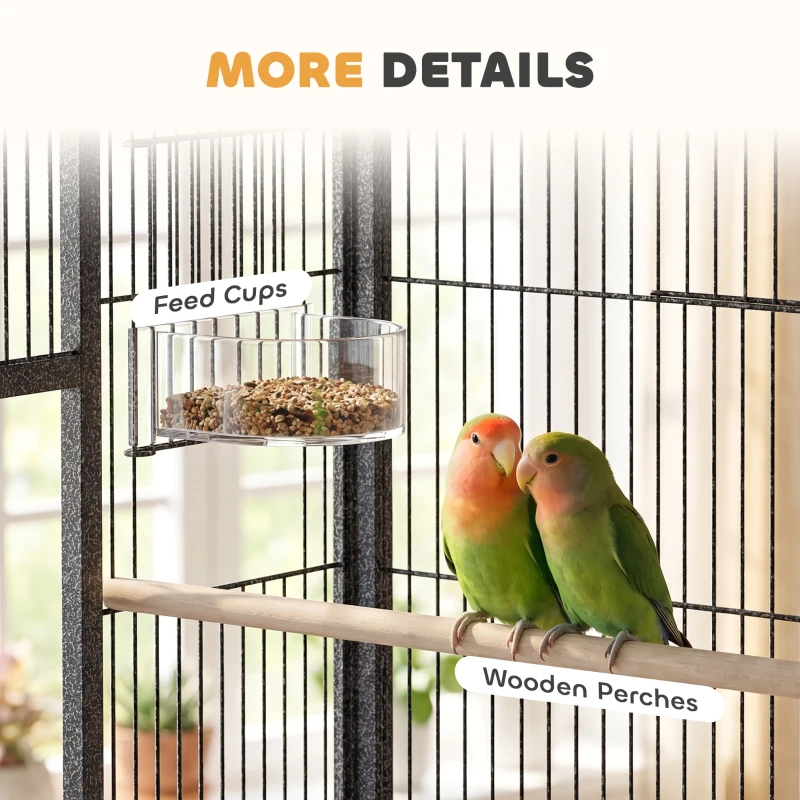 PawHut 56"H Bird Cage, Parrot Cage w/ Detachable Rolling Stand, Removable Tray, Storage Shelf, Perches, Food Container