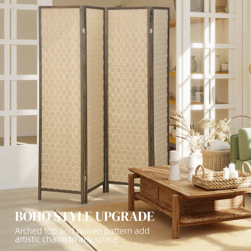 HOMCOM 6 FT Room Divider, 4 Panel Folding Privacy Screen, Lightweight Handwoven Freestanding Partition for Home Office, Brown