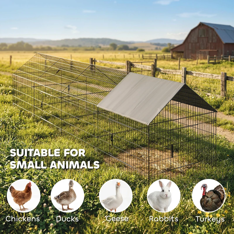 PawHut Metal Chicken Coop with UV-Resistant Cover for Hens, Rabbits, Ducks, Geese, 168.5" x 42.1" x 43.7", Grey