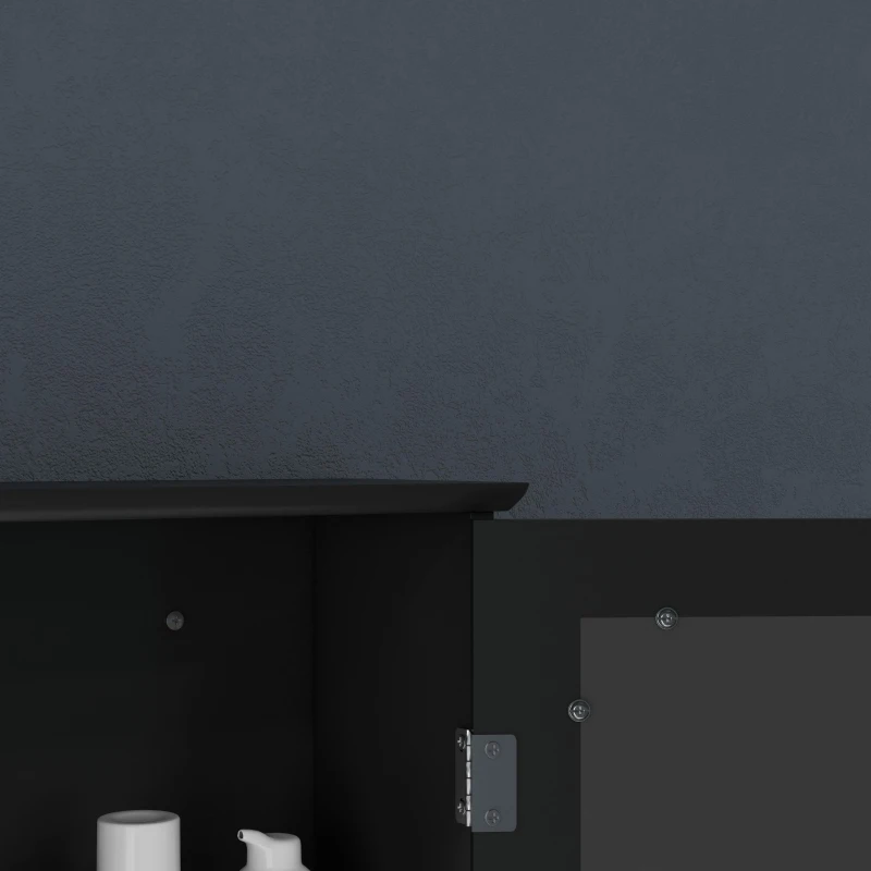 kleankin Bathroom Mirror Cabinet, Wall Mounted Medicine Cabinet with Door and Shelves, Black