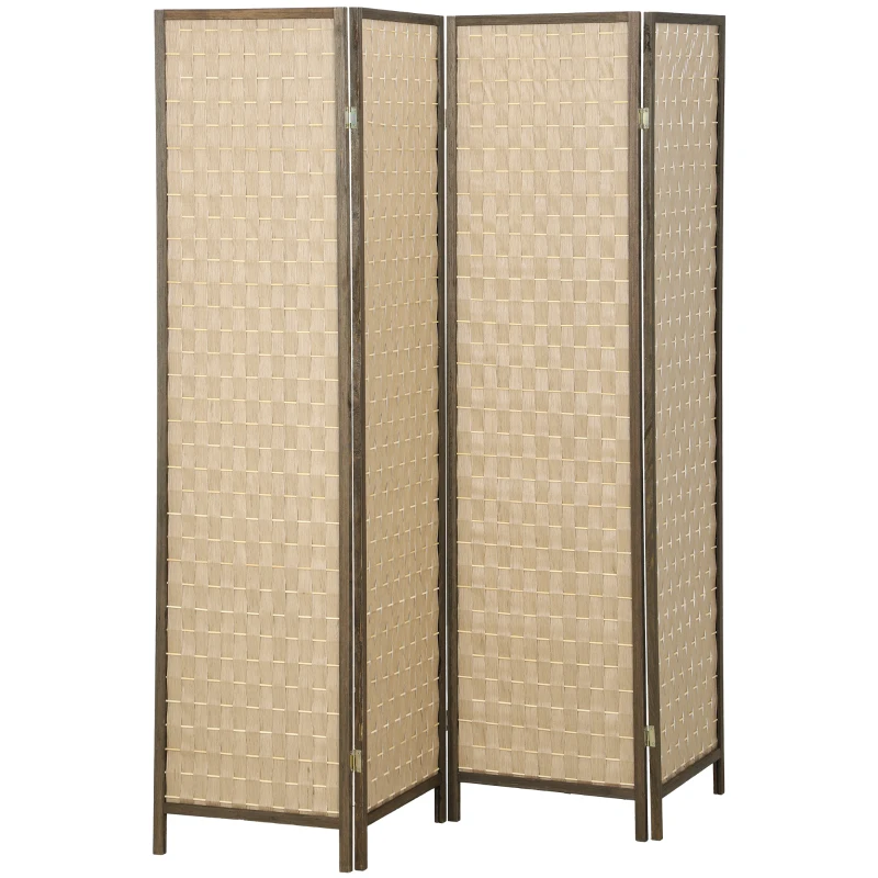 HOMCOM 6 FT Room Divider, 4 Panel Folding Privacy Screen, Lightweight Handwoven Freestanding Partition for Home Office, Brown
