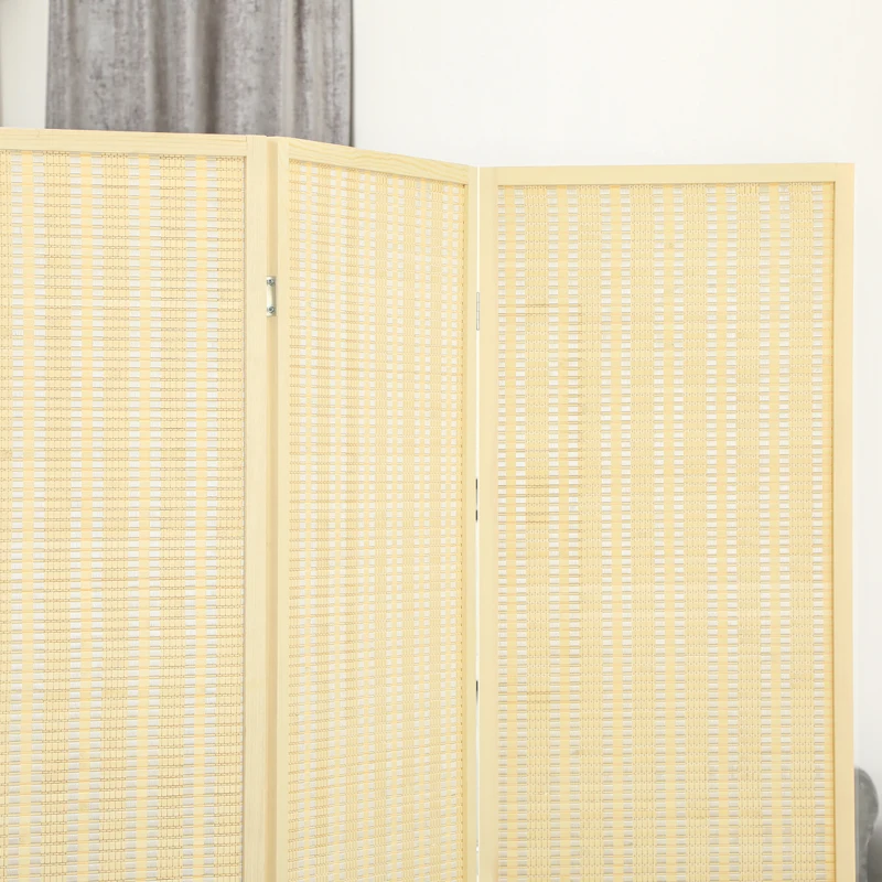 HOMCOM Woven Bamboo Room Divider, 3 Panel Folding Indoor Privacy Screens for Home Office, Natural Wood