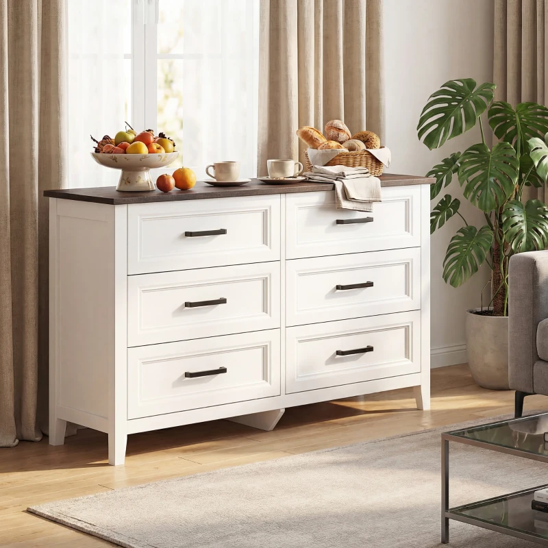 HOMCOM Wide Dresser for Bedroom with 6 Drawers Storage Chest of Drawers for Living Room, Closet, Laundry, Entryway