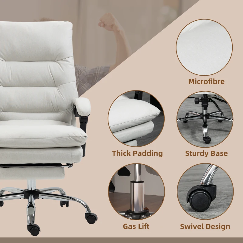 Vinsetto Executive Office Chair with 6-Point Massag, Microfibre Reclining Computer Chair with Footrest, Cream White