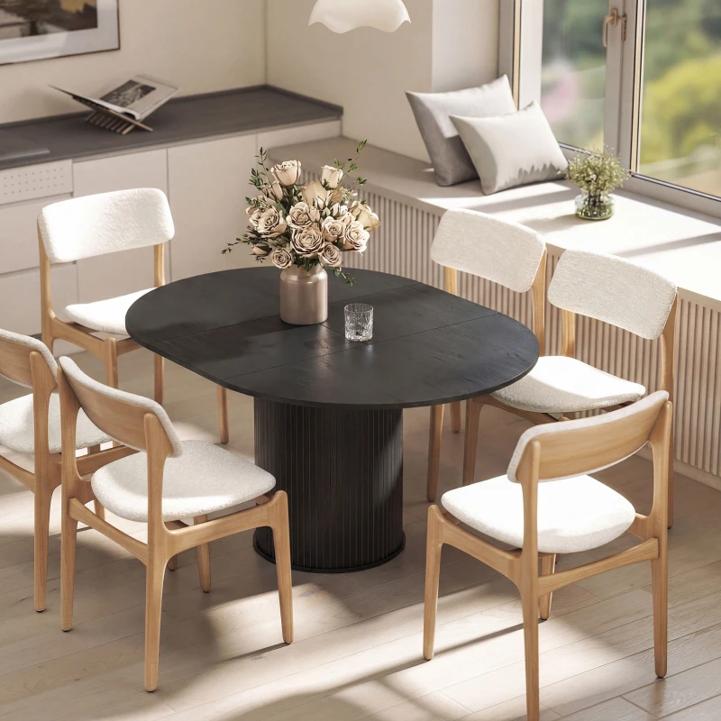 HOMCOM Extendable Kitchen Table for 6-8, 43.5"-59" Farmhouse Dining Table with Pedestal Base Black Wood Grain