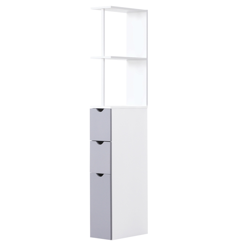 HOMCOM Tall Bathroom Storage Cabinet, Narrow Bathroom Cabinet with Drawers and Open Shelves for Small Spaces, White and Grey