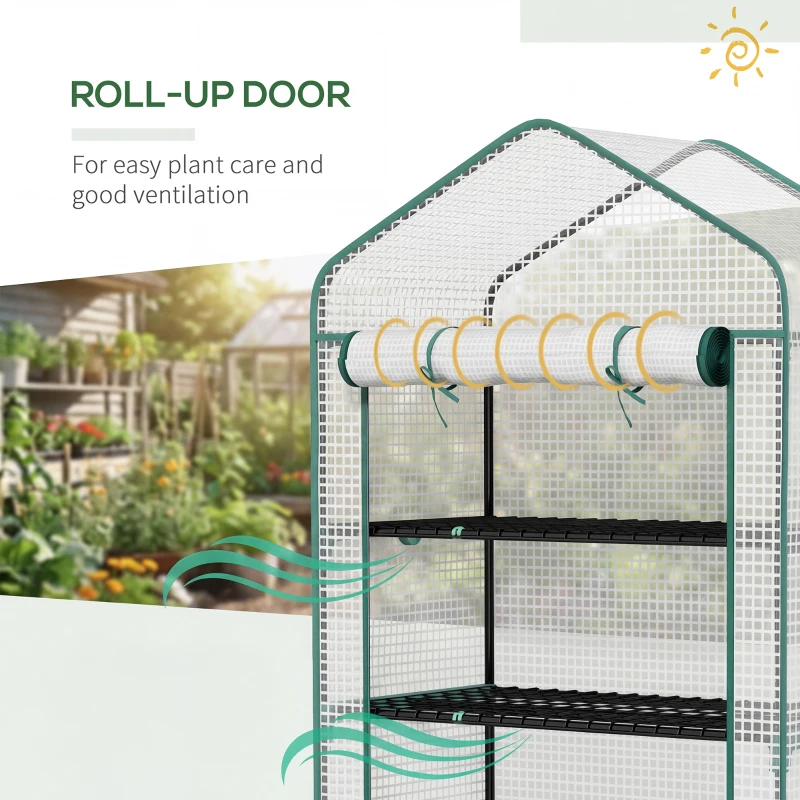 Outsunny 5 Tier Mini Greenhouse, Small Portable Greenhouse with PE Cover, Roll-Up Zippered Door, 76" x 35.4" x 19.3", White