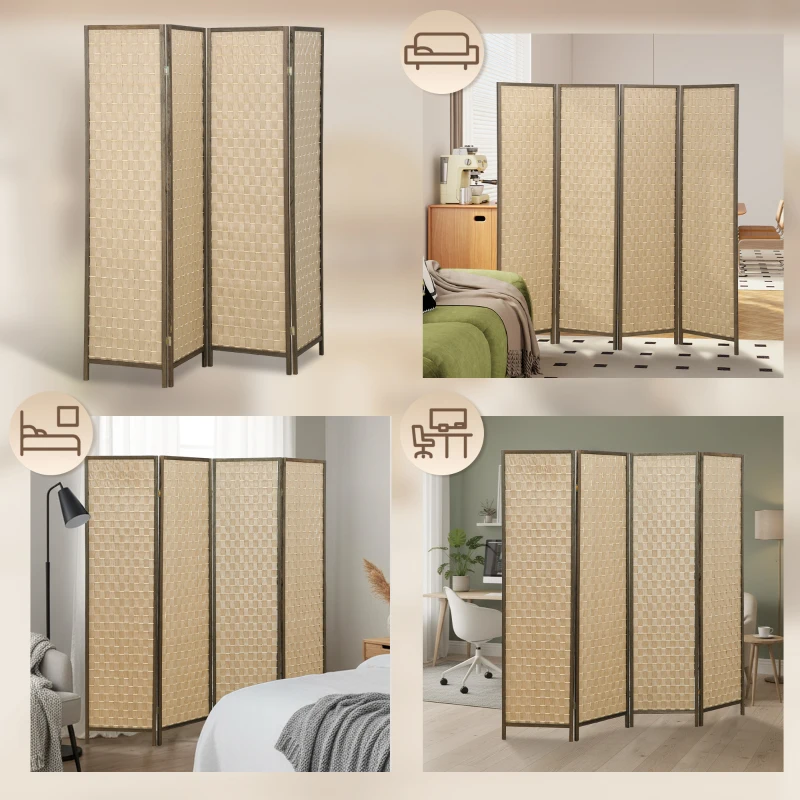 HOMCOM 6 FT Room Divider, 4 Panel Folding Privacy Screen, Lightweight Handwoven Freestanding Partition for Home Office, Brown