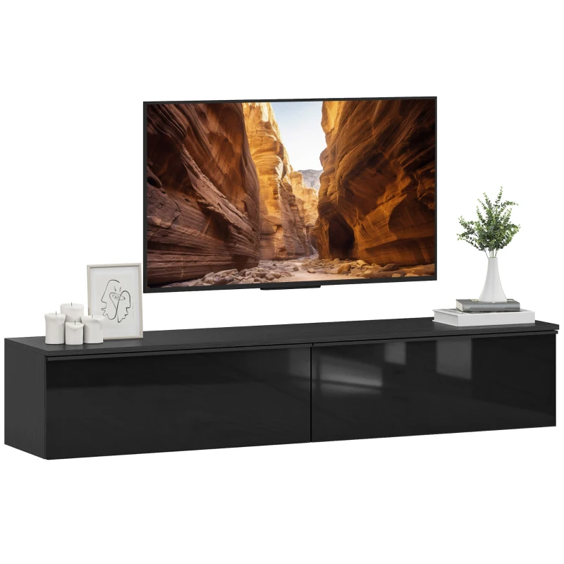 HOMCOM Wall Mounted TV Stand, Floating TV Cabinet with Storage, for TVs up to 70", High Gloss Effect, Black