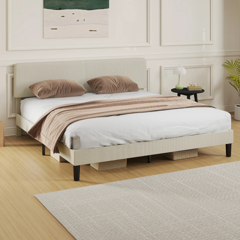 HOMCOM King Size Bed Frame with Adjustable Upholstered Headboard Platform Bed Frame Wood Slat Support Noise Free Light Grey