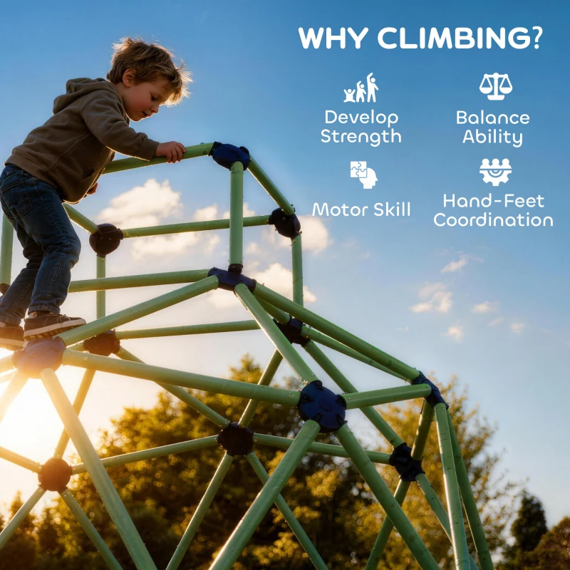 Qaba Climbing Dome, 6FT Geometric Dome Climber, Indoor Outdoor Jungle Gym Playground for Kids 3-8 Boys Girls, Green