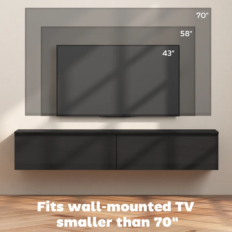 HOMCOM Wall Mounted TV Stand, Floating TV Cabinet with Storage, for TVs up to 70", High Gloss Effect, Black