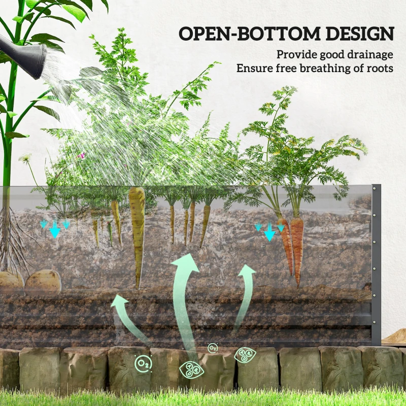Outsunny Greenhouse with Raised Garden Bed, Galvanized Steel Outdoor Greenhouse with Roll Up Door, 56" x 56" x 75", Dark Gray