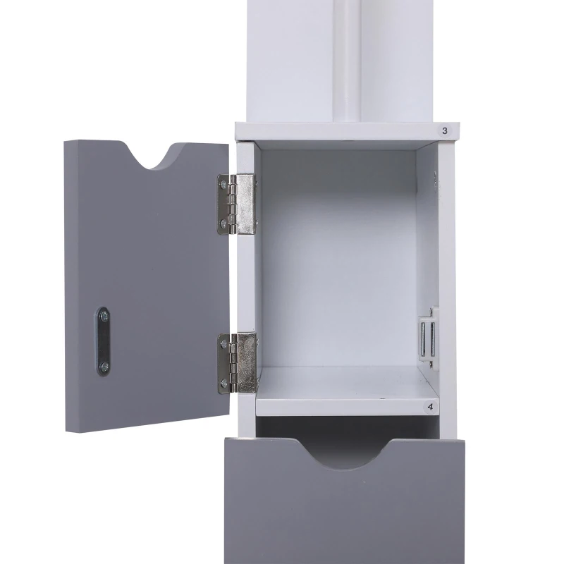 HOMCOM Tall Bathroom Storage Cabinet, Narrow Bathroom Cabinet with Drawers and Open Shelves for Small Spaces, White and Grey