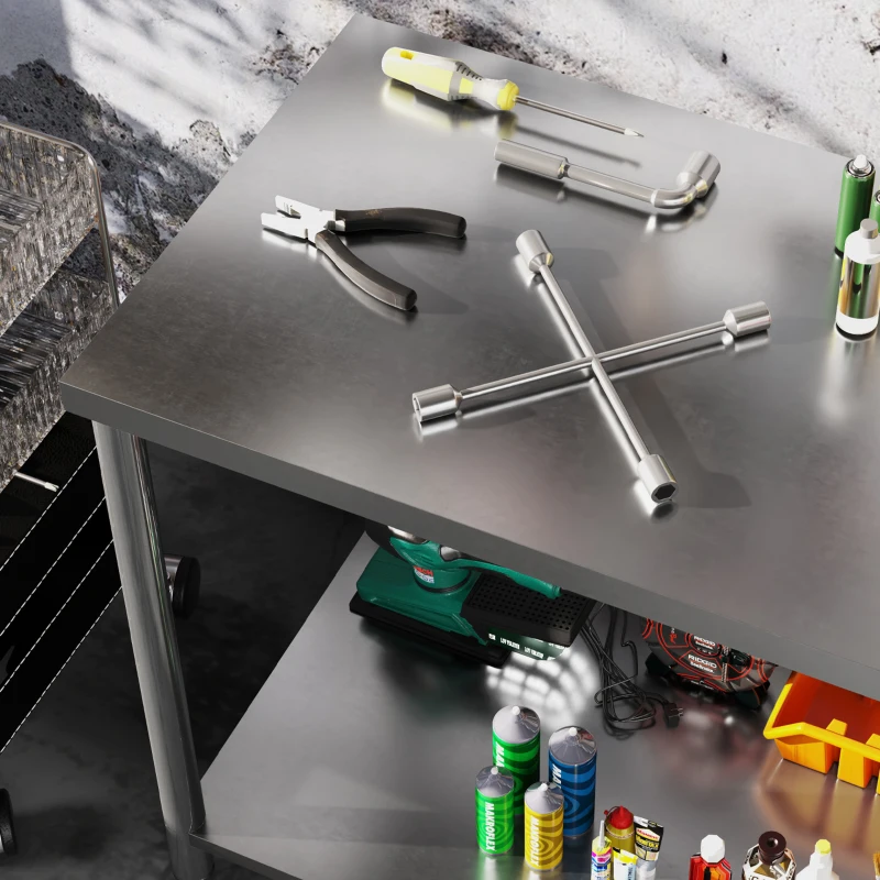 HOMCOM Stainless Steel Workbench, 35 x 24 x 34 Inch, Heavy Duty Work Prep Table with Shelf, Workbench for Kitchen, Garage