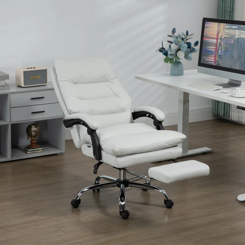 Vinsetto Executive Office Chair with 6-Point Massag, Microfibre Reclining Computer Chair with Footrest, Cream White