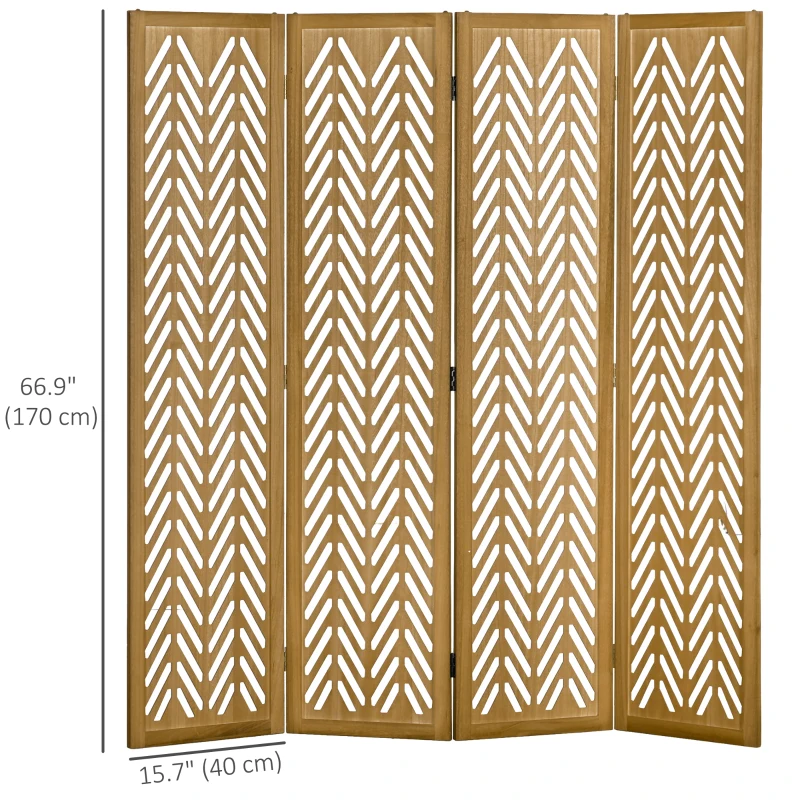 HOMCOM 4 Panel Room Divider, 5.6ft Tall Wood Folding Privacy Screens, Freestanding Partition Wall Dividers, Light Brown