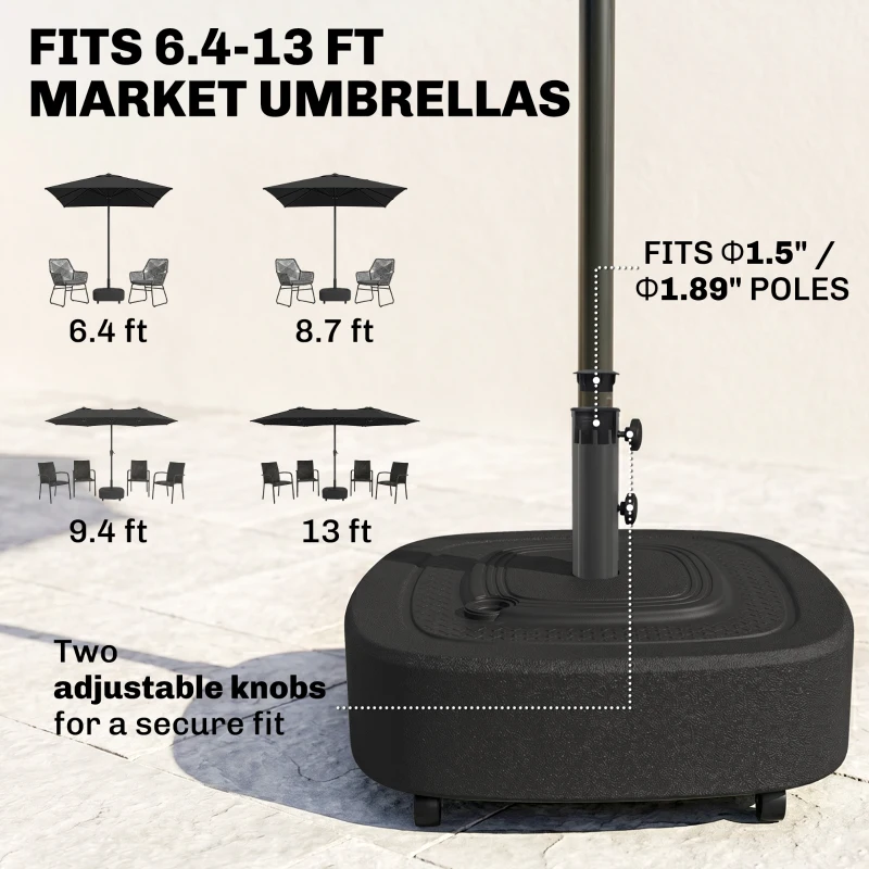 Outsunny Patio Umbrella Base Outdoor Umbrella Stand with Wheels for 1.5"/1.9" Umbrella Poles